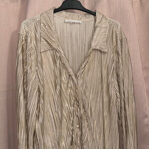 Long Sleeve Button Up Metallic Gold Shirt